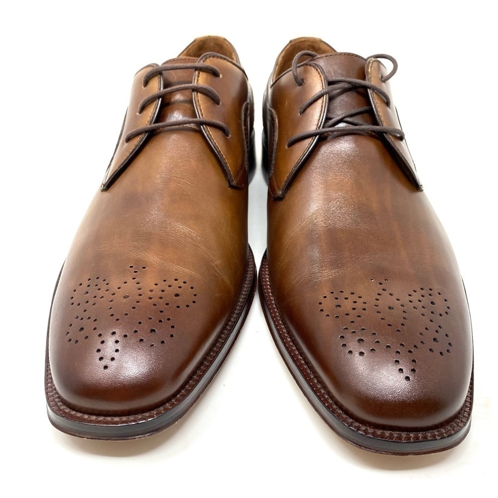 Johnston & Murphy Boydstun Plain Toe Medallion Tan Italian Calfskin - Picture 5 of 9